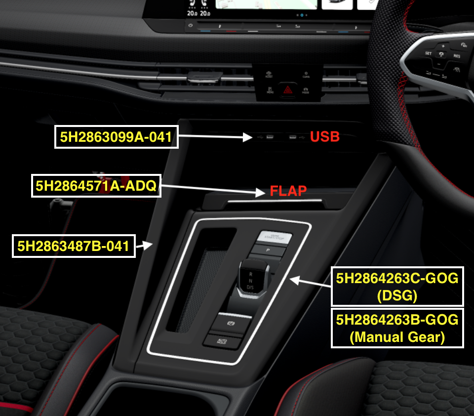 Part numbers for High Gloss black Centre consolle area.png